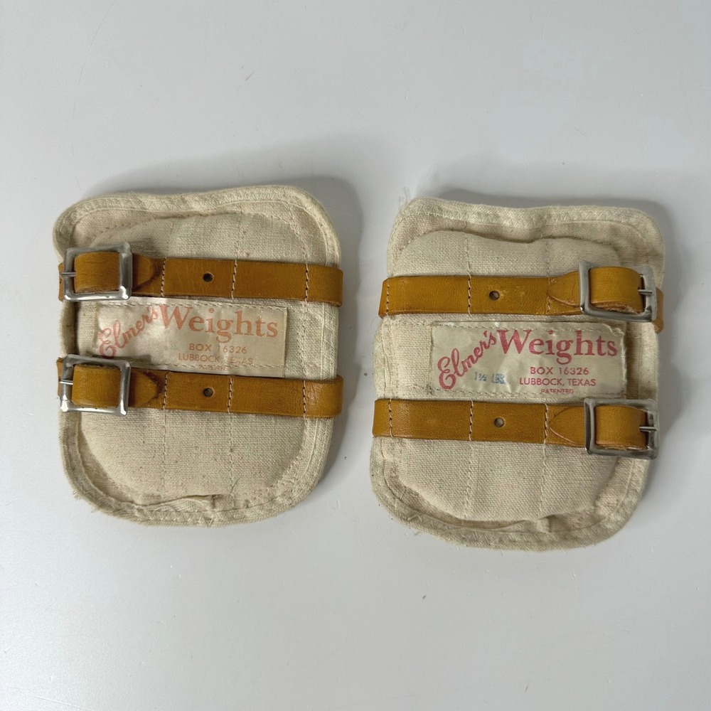 2 Vintage Elmers Ankle Wrist Weights Lubbock Texas 1.5 lb Each Canvas Leather